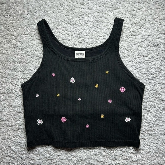 PINK Top Womens Large Crop Top Tank Flowers Casual Girly Summer Vacation BOHO - Picture 1 of 3